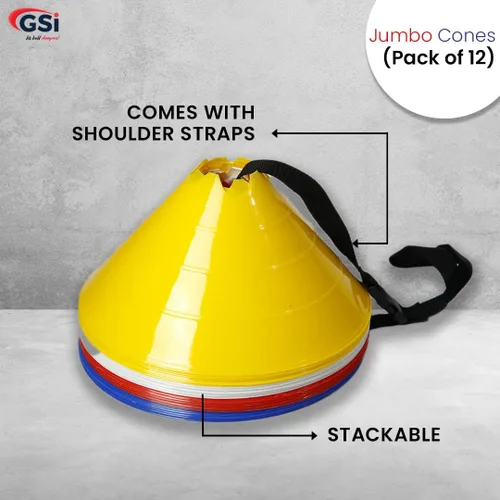 Vista 5 de GSi Conos de Fútbol Jumbo - Pack de 12 Alta Visibilidad Cono/Valla Convertible Correa de Transporte Incluida para Ejercicios