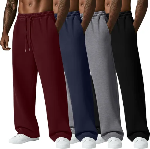 Vista 11 de August Alley Paquete de 4 pantalones deportivos para hombre, grandes y altos, delgados, atléticos, con parte inferior abierta, con cordón y bolsillos