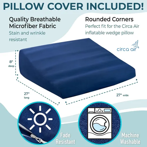 Vista 4 de Circa Air Almohada inflable triangular para viajes, extra ancha de 27 pulgadas, almohada de cuña de viaje con funda, elevada para dormir, reflujo