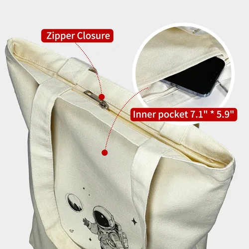 Vista 4 de itgowisa Bolsa de lona reutilizable con cremallera y asas, bolsillo grueso, para compras, compras, playa, regalo