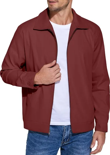 Vista 9 de COOFANDY Chaqueta ligera con cremallera para hombre Eisenhower para trabajo, oficina, casual, para golf