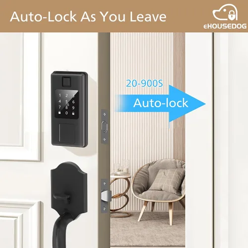Vista 5 de EHD-SF01, cerradura inteligente de huellas dactilares, cerradura de puerta de entrada sin llave, cerradura de teclado con pantalla táctil, cerradura