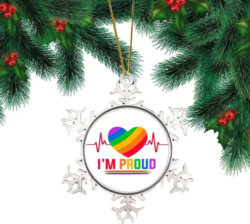 Vista 15 de Pansexual Bisexual LGBTQ Adorno de Navidad, adorno de metal con forma de copo de nieve Be Kind Kindness para árbol de Navidad, orgullo gay, LGBT