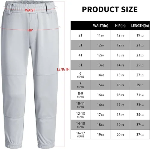 Vista 6 de QBK 2T3T4T5T Pantalones de béisbol para niños pequeños, pantalones de sóftbol para niños, pantalones de pelota para niño y niña