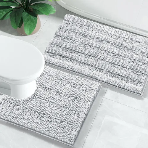 Vista 23 de Yimobra Juego de 2 alfombras de baño de felpilla suave y absorbente y alfombra para inodoro en forma de U, antideslizante, lavable a máquina