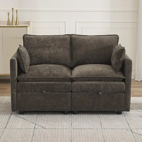Vista 76 de Otomana cuadrada grande de 27 pulgadas con almacenamiento, reposapiés tapizado moderno con patas antideslizantes para sofá, mesa de café, sala