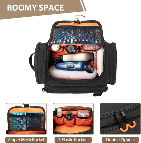 Vista 3 de Neceser táctico para hombres, bolsa de higiene colgante, kit organizador de viaje para afeitarse, artículos esenciales de ducha y artículos de aseo