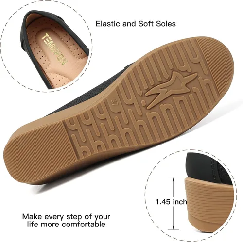 Vista 4 de TOMOFON - Mocasines para mujer, zapatos planos de piel, cómodos, cómodos, con arco y soporte ancho