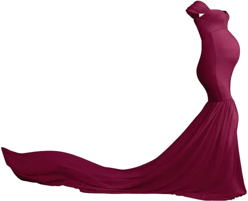 Vista 2 de Vestido de maternidad con hombros descubiertos y cuello en V para mujer, vestido largo de gasa con cuello en V y ajuste elegante, para fotografía