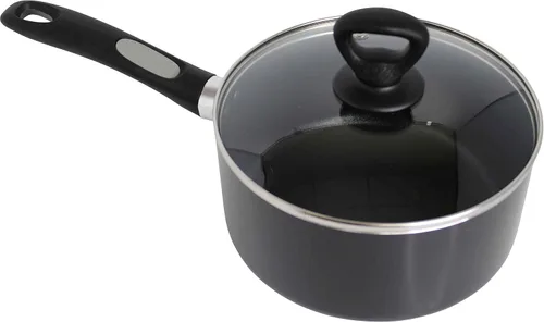Vista 4 de Mirro A7972484 Get A Grip - Cacerola antiadherente de aluminio de 3 cuartos con tapa de vidrio, utensilios de cocina, color negro