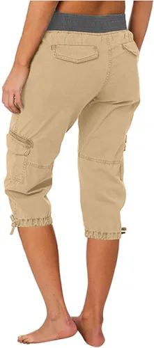 Vista 3 de Pantalones capri tipo cargo para mujer, ligeros, de secado rápido, atléticos, para verano, casuales, con bolsillos
