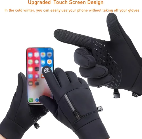Vista 4 de LJCUTE Guantes de ciclismo de invierno para hombres y mujeres, resistentes al viento, para clima frío, pantalla táctil, guantes de motocicleta