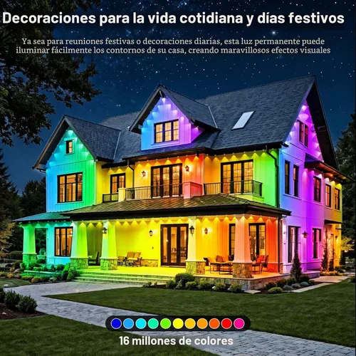 Vista 5 de RCUICA Luces permanentes para exteriores de 500 pies impermeables con control remoto de aplicación inteligente, modos de escena de bricolaje