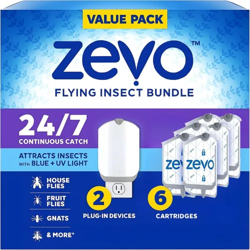 Vista 11 de Zevo MAX - Atrapa insectos y trampa para moscas para interiores, trampa de insectos voladores para mosquitos, moscas domésticas y de la fruta, uso
