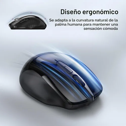 Vista 9 de TECKNET Ratón inalámbrico, BT 5.0/2.4G, silencioso 4800 DPI 6 botones Negro