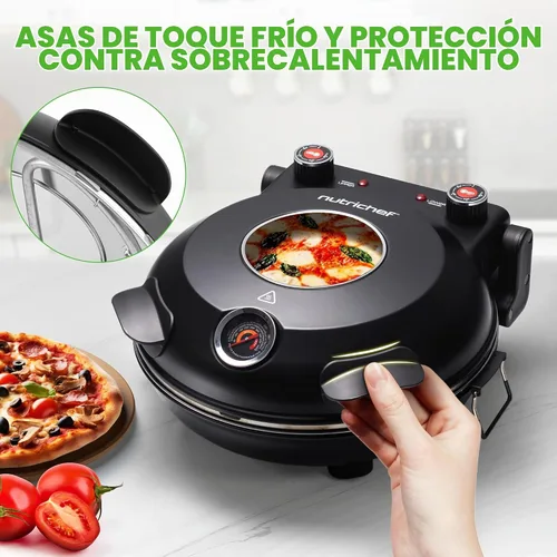 Vista 3 de NutriChef Horno eléctrico para pizza Máquina de pizza de encimera de 1200 W con control de temperatura y termómetro Ventana de visualización