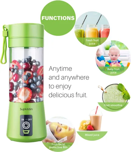 Vista 5 de Licuadora portátil, mezcladora personal de frutas recargable con USB, mini licuadora para batidos, jugo de frutas, batidos de leche, 12.8 fl oz