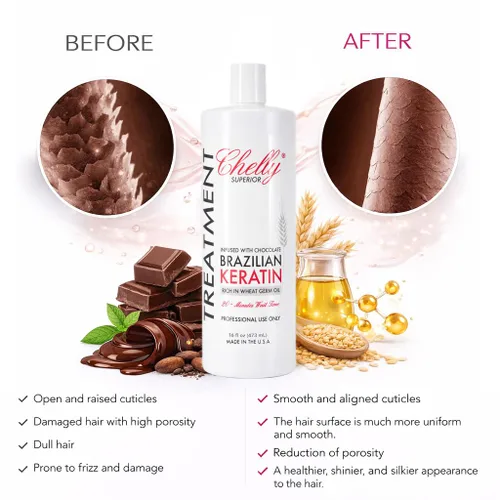 Vista 3 de Chelly Sistema de alisado y alisado de queratina brasileña superior, terapia para alisar el cabello, cabello 100% liso (16.0 fl oz)