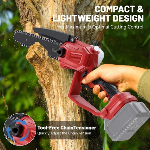 Vista 4 de Mini motosierra para batería Milwaukee M18, motosierra de poda inalámbrica sin escobillas de 6 pulgadas, mini motosierra a batería para corte