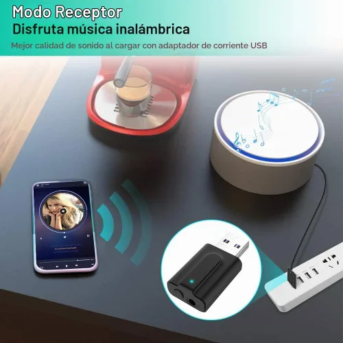 Vista 5 de Adaptador receptor transmisor Bluetooth 5.0, transmisor de audio inalámbrico portátil de 0.138 in, dongle para TV/PC/auriculares/estéreo