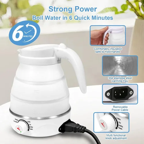 Vista 4 de Hervidor de viaje plegable eléctrico portátil plegable para agua hirviendo, portátil para viajes al aire libre, imprescindible para té y café, apto