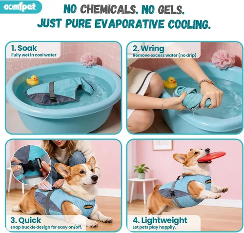 Vista 3 de Chaleco refrescante para perros, chaleco fresco y ligero para perros, chaleco refrescante ajustable y cómodo para perros, de malla transpirable