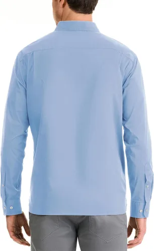 Vista 2 de Van Heusen Camisa de Hombre de Ajuste Clásico con Protección contra Manchas Never Tuck Elástica Lisa de Botones Bel Air Azul