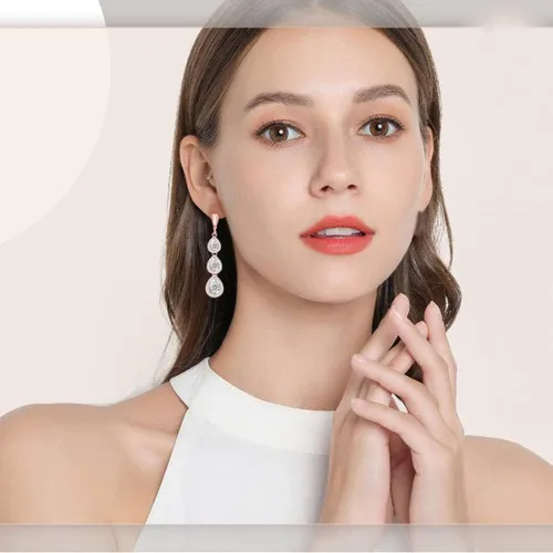 Vista 2 de LMXXVJ Juego de collar y aretes largos, chapado en oro blanco, juego de joyas de zafiro azul creado, joyería de regalo para boda, fiesta de boda