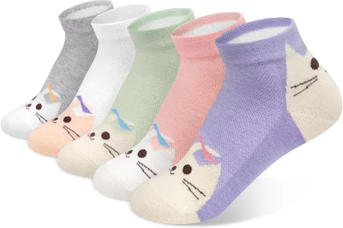 Vista 10 de Justay 5 pares de calcetines de gato - lindos calcetines de algodón de novedad divertidos con diseño de animales para tobillo para mujer, regalos