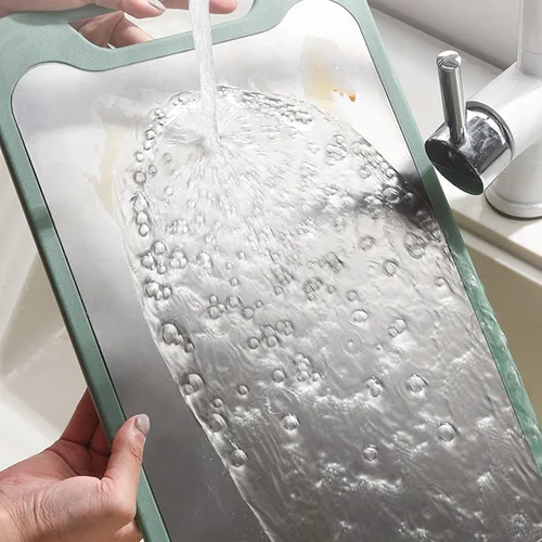 Vista 7 de Tabla de cortar de doble cara, tabla de cortar de acero inoxidable, tabla de cortar carne para cocina, tabla de cortar grande para frutas y verduras