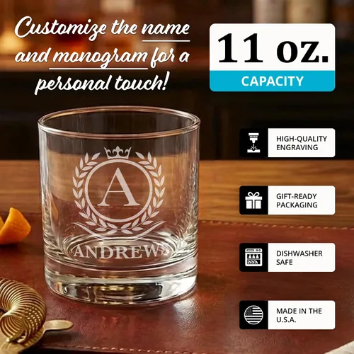 Vista 4 de On The Rox Vaso de whisky personalizado, monograma grabado de 11 onzas, regalo para padrinos de boda de Bourbon Scotch para hombres, nombre inicial