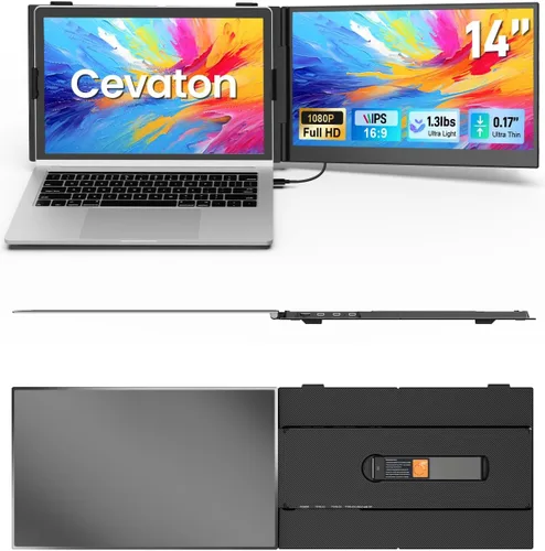 Vista 9 de Cevaton - Extensor de pantalla para laptop de 14.2 pulgadas, monitor portátil ultrafino de 1.87 libras para laptop, monitor de viaje ligero FHD