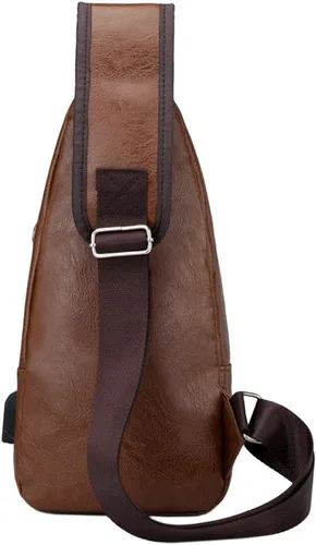 Vista 3 de Mochila estilo bandolera de piel para hombres y mujeres, bandolera de hombro, al pecho, mochila de uso diario para viajes, al aire libre