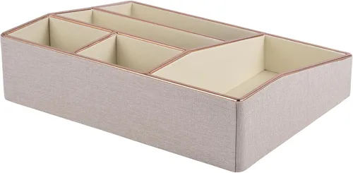 Vista 5 de Bandeja organizadora de maquillaje de piel sintética, organizador grande de tocador, caja de almacenamiento de cosméticos para pinceles de lápiz