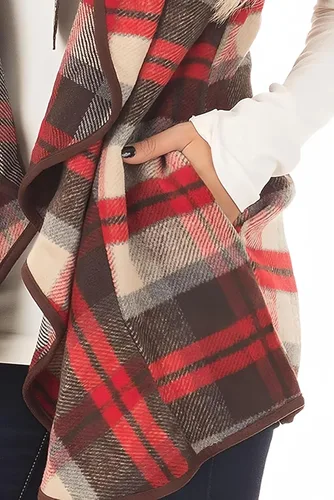 Vista 4 de Unidear - Chaleco con diseño de lana cuadriculada para mujer, chaqueta tipo cárdigan sin mangas, con solapa, frente abierto y bolsillos
