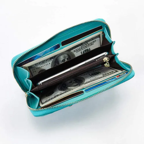 Vista 5 de carteras para mujeres, doblada, para muñeca, damas bolso largo con correa.