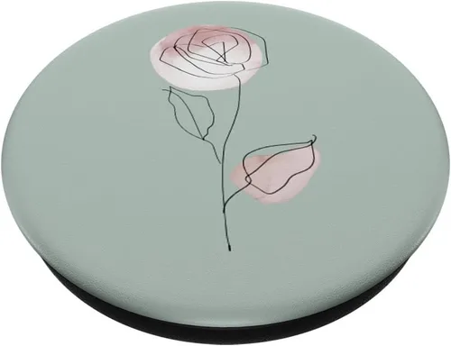 Vista 2 de Minimalistic Line Art Sage Green Pastel Boho Roses Flower PopSockets Swappable PopGrip