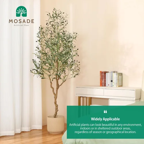 Vista 3 de MOSADE Árbol de olivo artificial de 7 pies de planta de seda de olivo artificial y canasta de hierba marina hecha a mano, árbol de seda topiario
