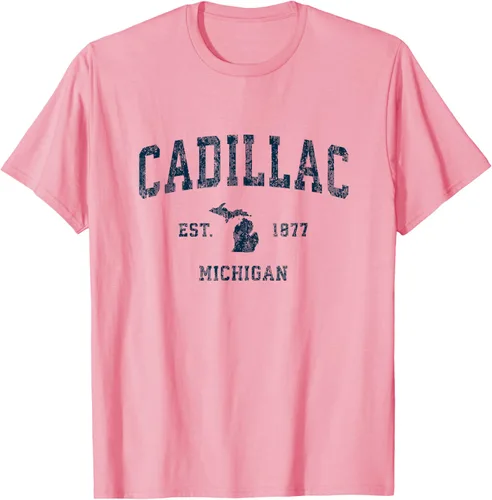 Vista 29 de Cadillac Michigan MI Vintage Sports Design Navy Print Camiseta
