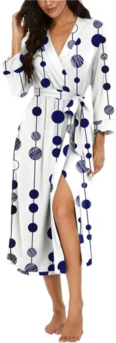 Vista 46 de VINTATRE Bata tipo kimono para mujer, bata larga de punto, ligera, suave, ropa de dormir con cuello en V, casual, ropa de descanso para mujer Verde
