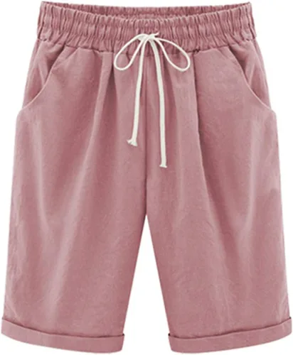 Vista 7 de Vcansion Bermudas de algodón con cintura elástica hasta la rodilla para mujer con cordón A#verde militar