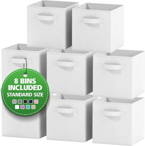Vista 14 de Juego de 8 cubos de almacenamiento de tela plegables cestas organizadoras de tela plegables cajón para guardería incluye asas dobles Más