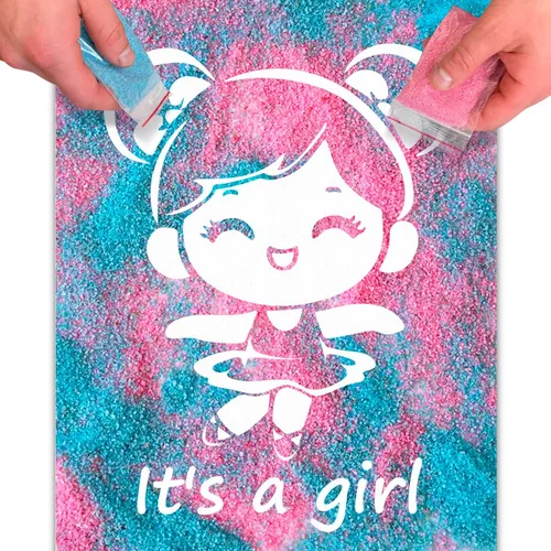 Vista 9 de FETTIPOP Lienzo de arte mágico, exponiendo arte de arena (revelación de género - It's a Girl - Glitter) - Anuncio sorpresa de embarazo de baby