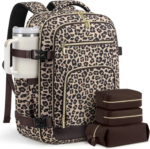 Vista 10 de LOVEVOOK Mochila de viaje para mujer y hombre, Beige, Mochilas de viaje