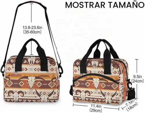 Vista 3 de Bolsa de almuerzo azteca occidental, aislada, impermeable, reutilizable, duradera, portátil, grande, con correa para mujeres y hombres