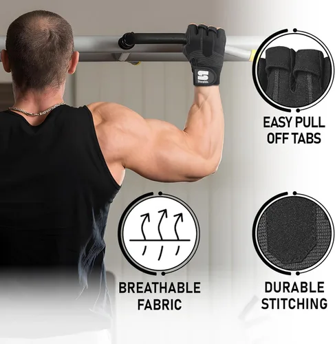 Vista 3 de Stealth Sports Guantes de entrenamiento de levantamiento de pesas para hombres y mujeres, agarre acolchado de gel antideslizante, protección