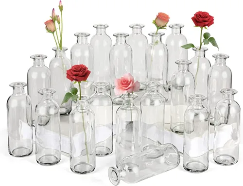 Vista 8 de Jarrón de cristal ámbar, paquete de 20 jarrones de 8 onzas, jarrones pequeños para flores, botellas de ámbar decorativas para centro de mesa