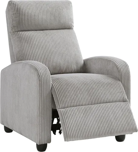 Vista 13 de Lexicon Sillón Reclinable de Pana con Respaldo Empujable Sillón Butaca Reclinable de Empuje hacia Atrás, Marco de Madera Sólida y Base de Metal Gris