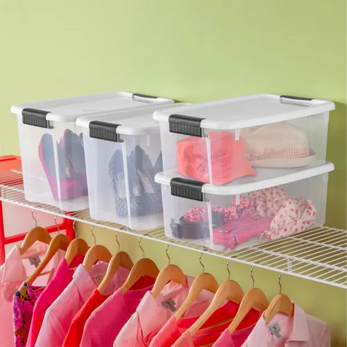 Vista 8 de Sterilite - Caja de almacenamiento de 18 cuartos de galón con tapa blanca y base transparente, paquete de 12 Heavy-Duty and Stackable Plastic