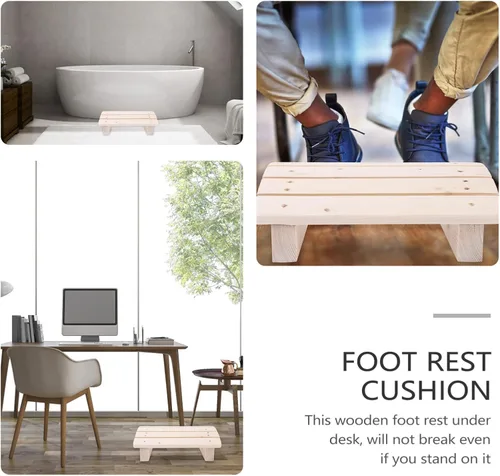 Vista 7 de Reposapiés de madera para debajo del escritorio, reposapiés de oficina inclinado para el hogar y el trabajo, diseño ergonómico para aliviar el dolor